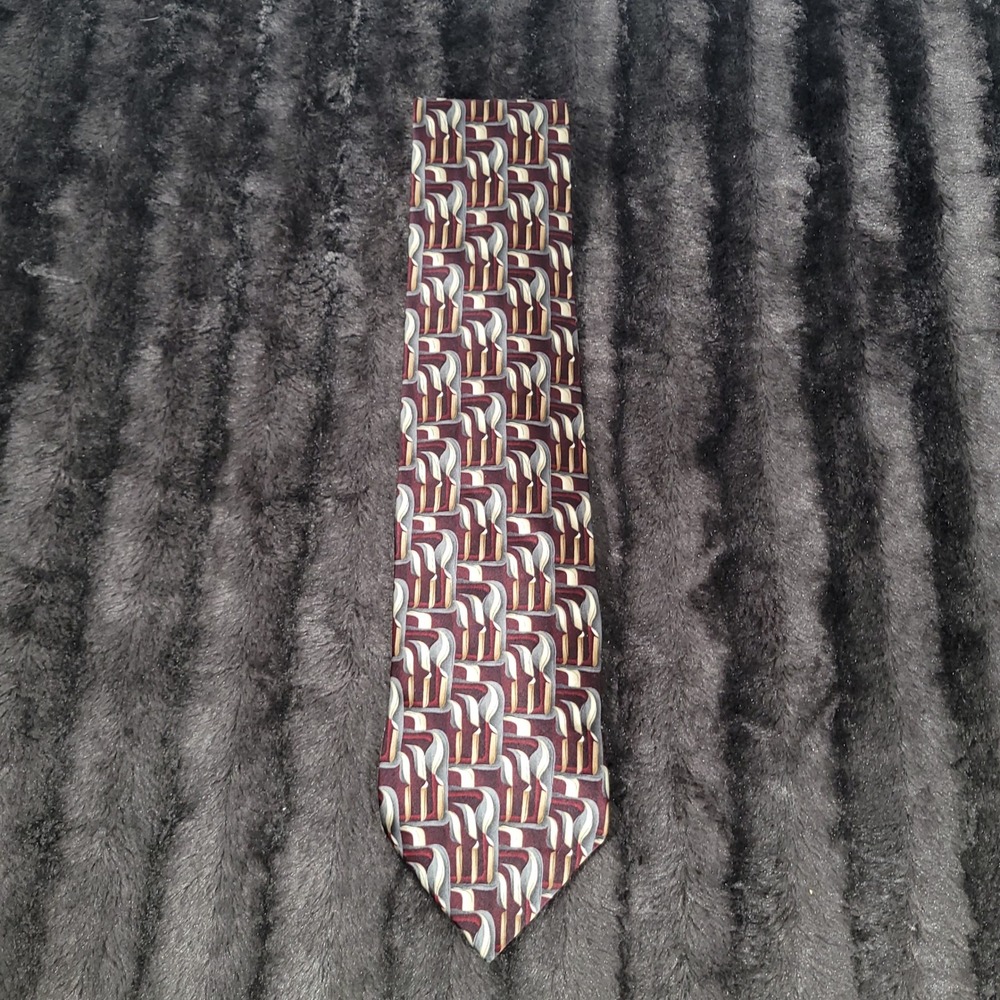 The Beatles Birthday Necktie Apple Corps Ltd Burgundy Grey Geometric Abstract